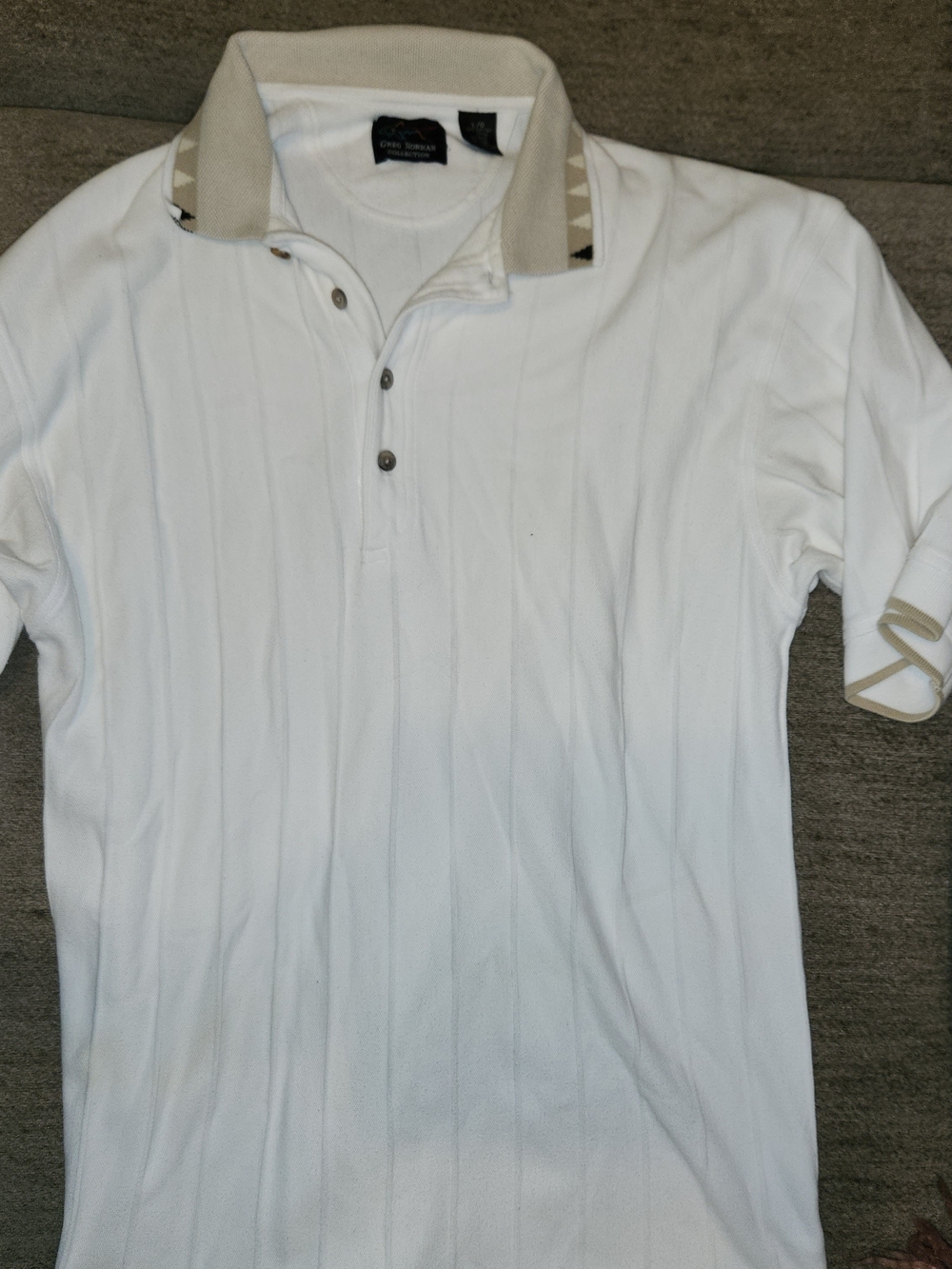 Greg Norman Collection White Polo with Beige Contrast Collar Large